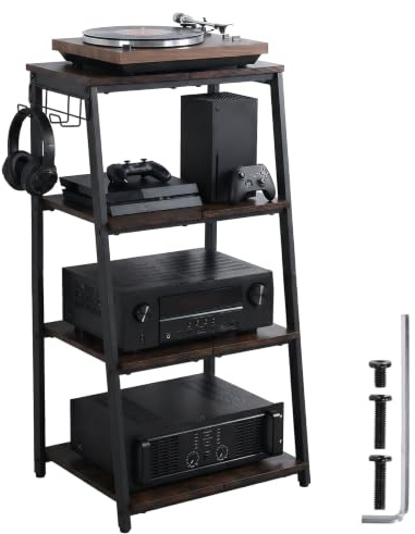 Lightyard HIFI Record Player Stand, 4-Tier Wooden Record Player Table