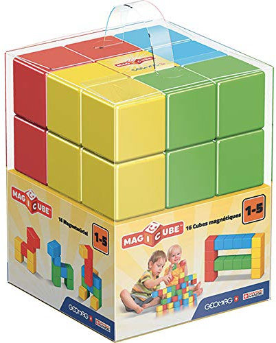 GEOMAG - MAGICUBE 16 Stück - Magnetische Bausteine zum Stapeln für Babys ab 1 Jahr - Magnetwürfel in 4 Farben - Montessori Bildungs-Spielzeug für Kinder - Hergestellt in der Schweiz
