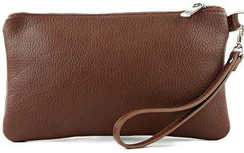 modamoda de T193 Damen Leder Clutch Handgelenktasche Kosmetiktasche Klein handmade in Italy, Farbe:Schokobraun