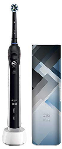 Oral-B Pro 2 2500 Brosse À Dents Électrique Rechargeable Avec 1 Manche Capteur De Pression, 1 Brossette Et 1 Étui De Voyage Offert, Noir, Élimine Jusqu’À 100 % De Plaque Dentaire, Idée Cadeau