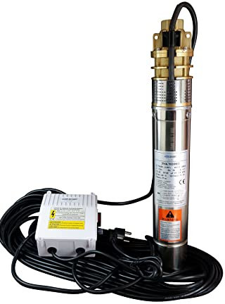 CHM GmbH Pompa per fontana, 3 pollici, compatibile con la sabbia, 0,75 kW, 2500 l/h, 5,8 bar, pompa cisterna con condensatore di avviamento, scatola + valvola di ritegno