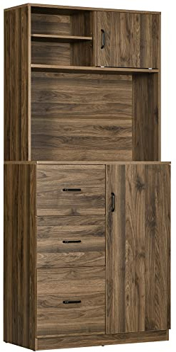 HOMCOM Modernes Sideboard mit 3 Schubladen und Schränken, Vorratsschrank aus Holz für Küche und Wohnzimmer, 80x40x178cm, Nussbaum