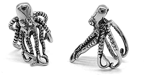 Gothic Octopus Non Pierced Cartilage Clip On Small Hoop Cuffs for Men Women 316 Stainless Steel Vintage Pirate Ocean Animals 10mm Huggie Hoop Cuff Wrap Earrings Jewelry Gifts for Son Bff Party