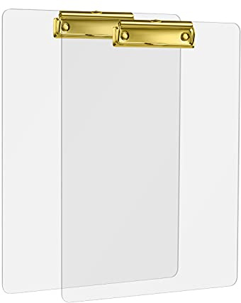 MSDADA Carpeta portapapeles con clip de metal dorado, portapapeles acrílico transparente tamaño A4 Carpeta portapapeles vertical (paquete de 2)