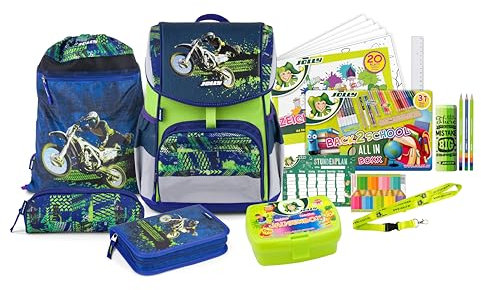 JOLLY Schultaschenset – Ergonomic Flexi, 46-Teilig, inkl. Turnbeutel, Schüttelpennal und Federpennal, höhenverstellbarer Rücken mit Push-System, an Kindergröße anpassbar