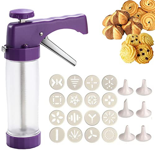 LTLWSH Prensa para Galletas, Jeringa para Adornar, Máquina de Galletas, Prensa de Galletas, Accesorio para Hornear con 16 Plantillas y 6 Boquillas para Pasteles y Galletas,Púrpura