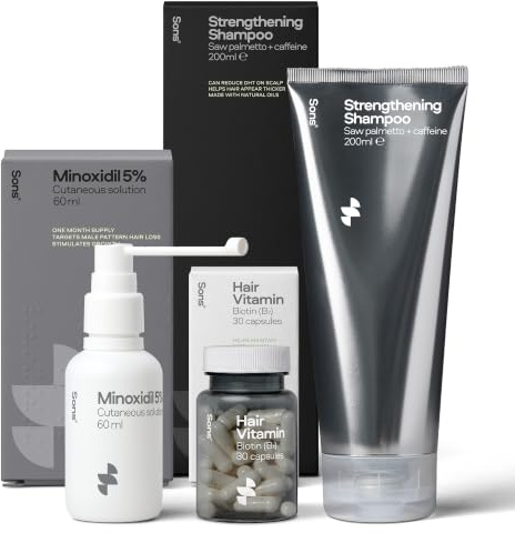 Sons Minoxidil 5%, Haarwachstum Shampoo & Biotin für Männer bei Haarausfall | Klinisch Bewährt, Ergebnisse nach 3 Monaten, Shampoo mit Koffein & Sägepalme, Zitrusduft, 1-Monats-Vorrat.