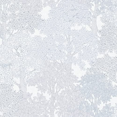 Papier peint arbre chambre enfant | Tapisserie blanche, grise et bleu clair pour salle de bain | Papiers peints intissés motif feuille couloir