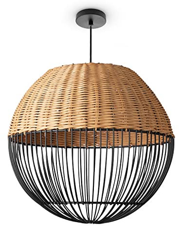 Paco Home Rattan Pendelleuchte Wohnzimmer Tischleuchte Boho Style Käfig Lampe Esstischlampe Nachttischlampe Metall E27, Lampenart:Pendelleuchte - Typ 1, Farbe:Natur (Ø30cm)