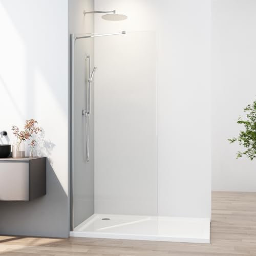 Duschwand Glas 80 x 195 cm Walk In Dusche mit Festteil Duschtrennwand Glas Badewanne Duschwand 5 mm ESG Sicherheitsglas