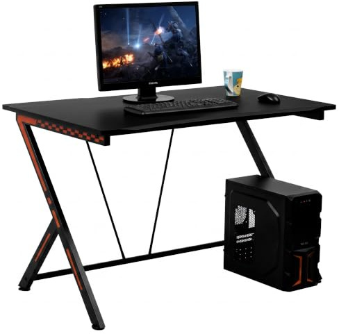 COSTWAY Mesa Gaming, 116 x 75 cm, Escritorio Gaming Marco de Metal, Mesa Gamer en Forma R, Carga 80kg, Oficina, Dormitorio, Negro