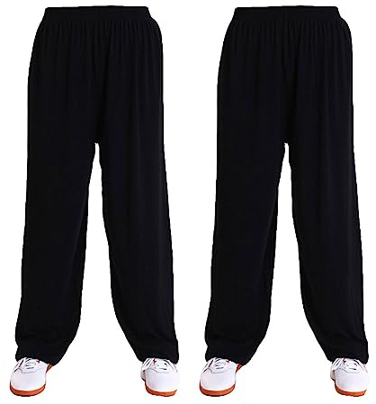 ZooBoo 2PCS Ice Silk Tai Chi Pants Martial Arts Pants Kung Fu Loose Yoga Trousers Tai Chi Pants for Women (Black, XS)