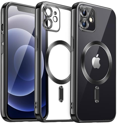 JETech Magnetische Hülle für iPhone 12, Schwarz | Kompatibel mit MagSafe, Kameraschutz, Galvanisierter TPU-Rahmen, Stoßschutz