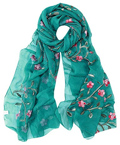 Schal Damen Herbst, Seide Blumen Seidentuch Langes Tuch Mit Blumenmuster Wickel-Halsstuch Kuschelig Stickerei Lang Schal Glitzer Elegantes Schlauchschal Sommer Seide Loop Schal Für Ganzjährig