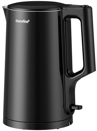 COMFEE' 1.7L Double Wall Electric Tea Kettle and Kettle Water Boiler, 100% Stainless Steel Interior & Lid & Spout, Two-Level Wide Open Lid, 1500W Fast Boiling, Auto-Off and Boil-Dry Protection