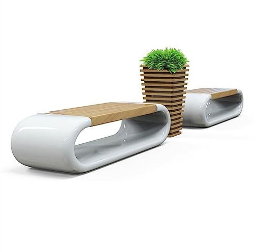 HASMI Bank Sitzbank 59,0 Fiberglas-Bankstuhl for drinnen und draußen, runder Fiberglas-Freizeitstuhl mit hohem Blumentopf, kreative Parkbank-Kombination mit Holzmaserung Gartenbank (Color : B)