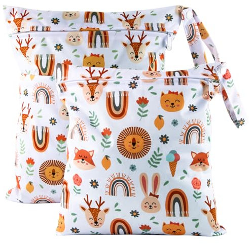 Darryy Borsa per Pannolini Lavabili, 2 Pezzi Sacchetto Impermeabile per Pannolini, Wet Bag Pannolini, 2 Misure, Buste Porta Pannolini, Borsetta per Pannolini, con Cerniera, Riutilizzabile