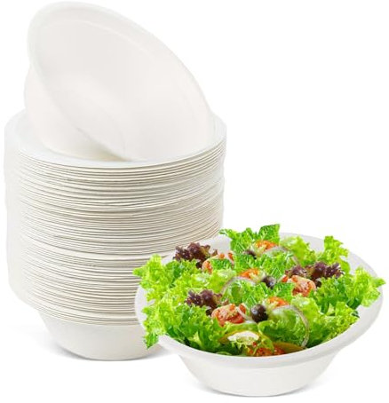 KUIZHEN Disposable Paper Bowls, 60Pack Bagasse Bowls Biodegradable and Compostable Soup Bowl Sugarcane Party Serving Bowl for Hot/Cold Food BBQ Picnic