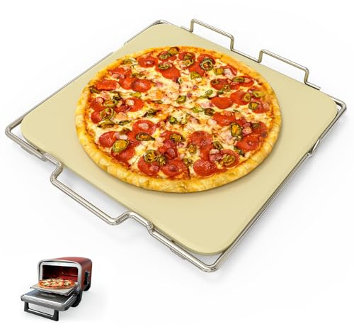 MOASKER Pizza Stone with Rack for Ninja Woodfire OO101 8 in 1 Outdoor Smoker Pizza Oven, Pizza Stone Set for Ninja Woodfire OO100 Series Outdoor Oven, Baking Stone for Ninja Oven Accessories, 12