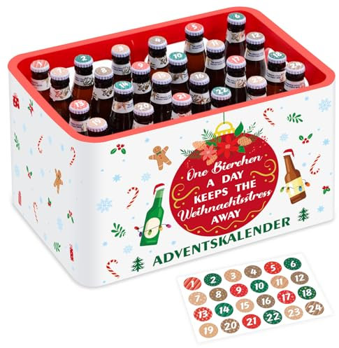 Sinmoe Calendario de Adviento para Hombres 1 Juego de Banderolas para Cajas de Cerveza. y 24 Pegatinas(Estilo Sencillo)