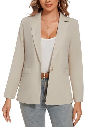 MINTLIMIT Womens Linen Blazer Long Sleeve Lapel Button Suit Jacket,Beige,L
