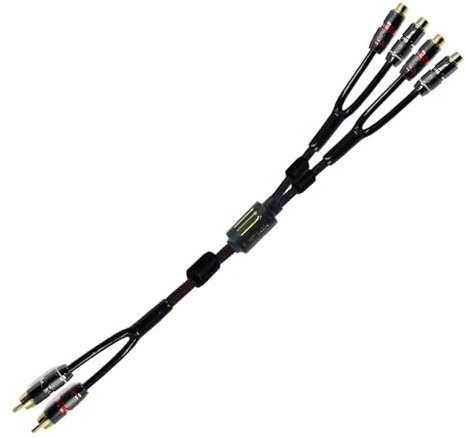 MACHSWON Cable de audio y vídeo estéreo de 3 pies blindado RCA para subwoofer, 2 machos a 4 hembras, doble altavoz, adaptador en Y, cable de extensión chapado en oro de 24 quilates