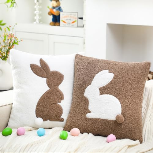 Memorywuu Paquete de 2 Fundas de Almohada Decorativas de Forro Polar con diseño de Conejo de Pascua de 18 x 18 Pulgadas, Bonito Conejo, Regalos de Pascua para Pascua, Primavera, hogar, sofá,