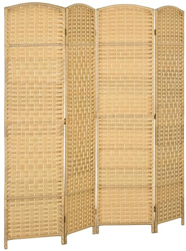 HOMCOM Paravent Intérieur en Bois, 4 Panneaux, 180 x 180 cm, Séparateur de Pièce Pliable, pour Salon, Chambre à Coucher, Maison, Bois Naturel
