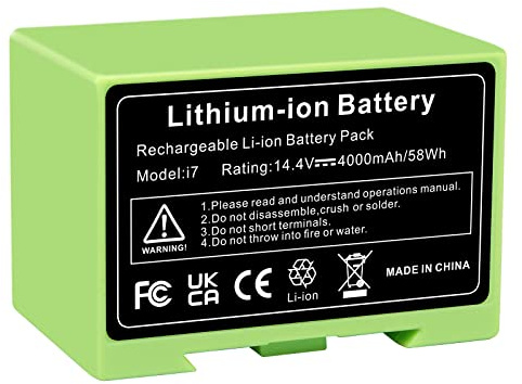 KEATFE Batteria agli ioni di litio da 4 Ah per i7, 14,4 V, 4000 mAh, per iRobot Roomba e i Serie i7/i7+ i4/i4+ i3/i3+ e5 e6 i7158 i7550 i755020 7150 7550, ricambio batteria agli ioni di litio