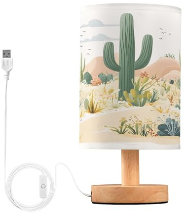 Sevdomey Cacti and Wildflowers Bedside Table Lamp with USB Port, No Bulb Needed, Warm LED Light for Bedroom, Living Room, Office - Bedside Table Lamp for Reading, Study, Decor