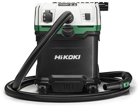 HIKOKI Våt- och torrdammsugare 1 200 W, 30 l, M-klass, kompakt och lätt, manuell filterrengöring, elverktygsuttag, antistatisk, perfekt för byggplatser och verkstäder