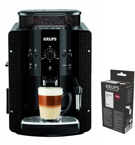 Krups Essential Mecánica Negra + Kit descalcificación, Cafetera Superautomática, Mecánica, Espumador de leche, EA8108OM