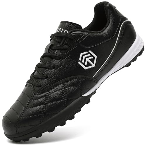 PiDaGlobal Boys Football Boots Kids Girls Club Firm Ground Soccer Shoe Astro Turf Trainers Athletics Sport Futsal Shoes Teenager Profession Competition Indoor Outdoor Sneakers 6UK Black
