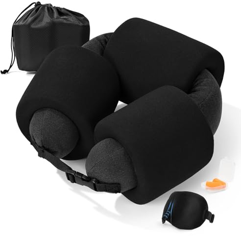 BEARJIUJIU 3-Ring Memory Foam Travel Neck Pillow It has obtained a Patent. The Three Rings can be movably Adjusted to Provide Flexible Support for The Neck, Head, and Other Areas.Black