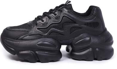 LUXGO Baskets Mode pour Femmes Chaussures Décontractées Respirantes et Légères Plateforme Chunky Élégantes et Confortables avec Talons Compensés Couleurs Noir et Beige