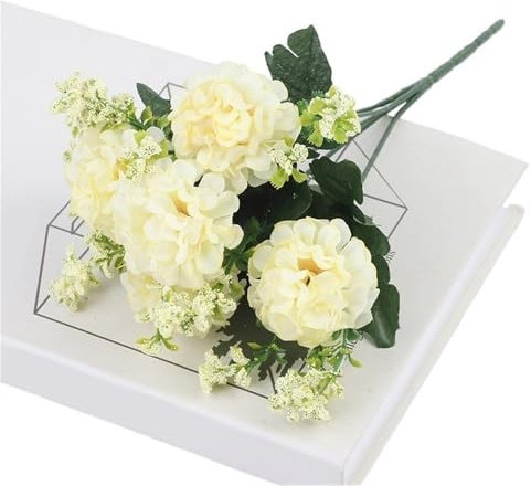 Branche de Fleurs séchées 1 Hortensia Artificiel de Luxe à 5 têtes, Fleur Artificielle en Soie, for Mariage(Yellow)