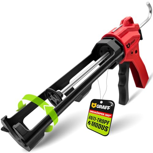 Lätt patronpress för silikon, akryl och tätningsmedel – 310 ml silikonpistol med droppfunktion och ergonomiskt handtag – 1350N patronpistol, uttryckspistol och fogpistol GRAFF
