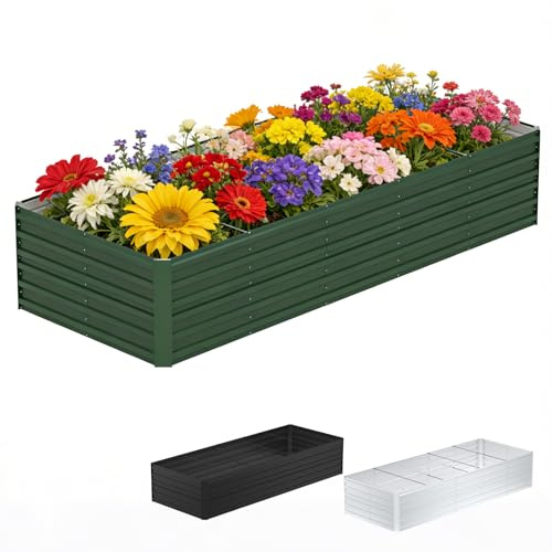 Ferzone Potager Surélevé Métal 300x120x58cm, Lit de Jardin Fond Ouvert, Potager Surélevé Acier Galvanisé, Jardinière Extérieur Jardin Antirouille pour Culture Légumes Fleurs Herbes Aromatiques, Vert