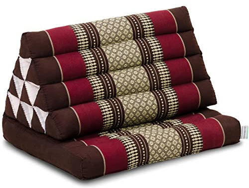 livasia Thai cushion with 1 seat rest - 30x20x3.1″ - Triangle cushion with seat cushion, Wedge cushion, kapok, Back support cushion, folding, Thai mat, folding, Hand made (Wine Red)