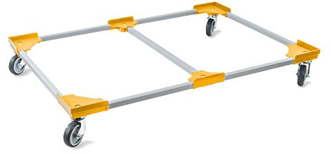 aidB Transportroller Variabel 1x unterteilt für Euroboxen mit 4 Gummilenkrollen, Gelb, 1200x800 mm, variabler Rollwagen zum Transport von Kisten, Praktischer Kistenroller