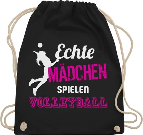 Shirtracer Turnbeutel Rucksack - Geschenke Zubehör - Echte Mädchen spielen Volleyball - Unisize - Schwarz - für volleyballer volleyballtasche vollyball geschenk volleyballerinnen beutel spielerin