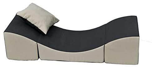 Pouf dépliant, Fauteuil 3 en 1: Pouf, Chaise Longue, Table pour Enfants (Couleur: Gris-Beige)
