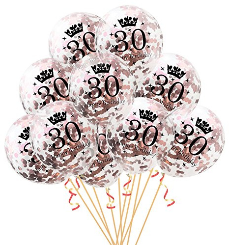 Oblique Unique® Konfetti Luftballon Set für 30. Geburtstag Feier Party Ballons Rosegold