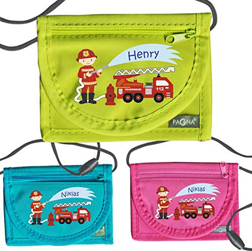 MissRompy Brustbeutel Feuerwehr mit Name (834) und Sicherheitsverschluss Jungen Umhängebeutel Portemonnaie aus Nylon