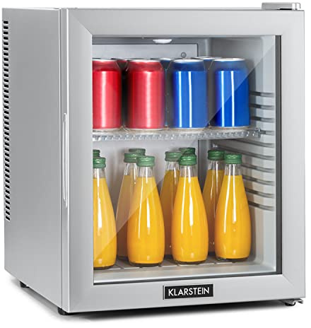 KLARSTEIN Mini Frigo de Chambre de 30L pour Snacks et Boissons, Petit Frigo Top Silencieux, Mini Bar, Petit Réfrigérateur Camping, Cosmetique, Refrigerateur avec Étagères Réglables, 12-18°C