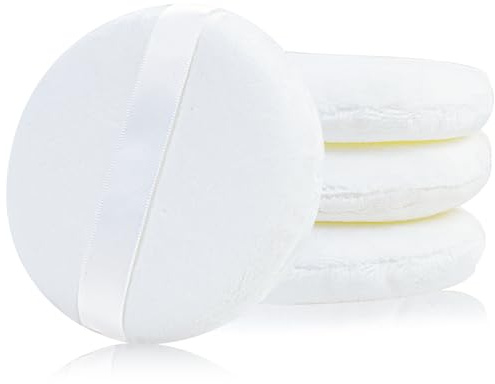 4 Pack Extra Large Body Powder Puff, Soft Cotton Powder Puffs 4.13 Inch Dusting Powder Puff Washable Round Powder Puffs for Woman Baby Body Face Loose Dusting Powder