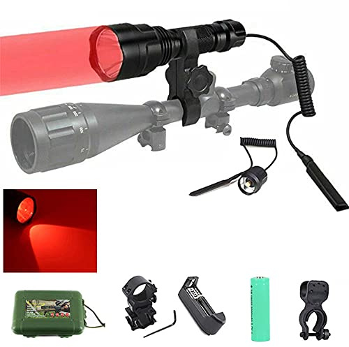 通用 Red Set Hunting Gun, 4000Lm LED Predator Light With Pressure Switch & Scope Mount, Zoomable Green and Red Tactical Flashlight Torches for Night Hunt