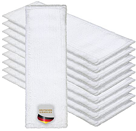 Okaei 10 Stück Wischmopp Bezug (60 cm) - Premium Bodenwischer-Wischbezug aus 100% Microfaser - Wischer-Bezug für Gründliche Reinigung von Glatten & Leicht Unebenen Böden - Mikrofaser Moppbezug Weiß