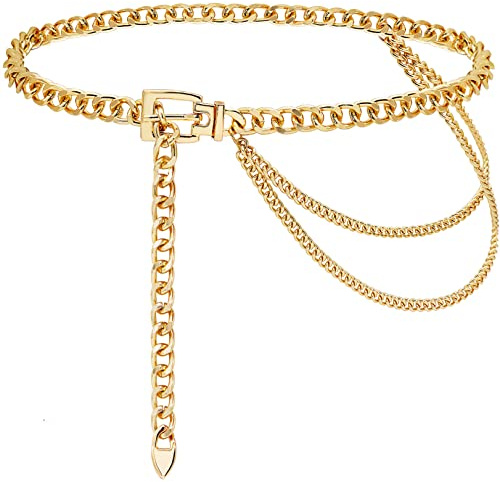 Suyi Kettengürtel für Damen Mädchen Gold Metall Taillenkette Mehrschichtige Klobige Kettengürtel für Das Kleid