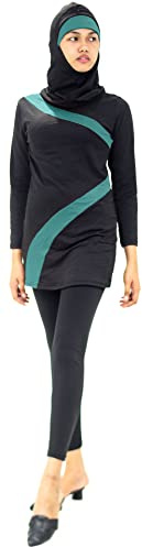 Musuly Burkini Noir Et Vert – Malliot De Bain Combinaison avec Voil (50)